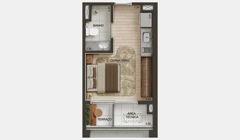 Planta apto. Studio de 22 m² - Final 05