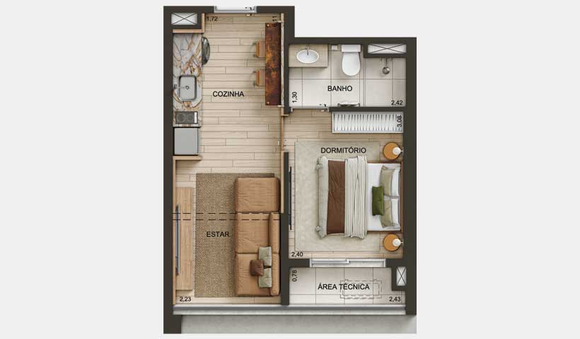 Planta do apto. de 31 m²